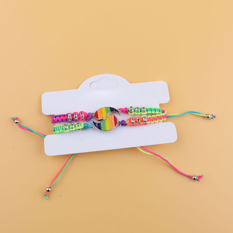 2 Card-mounted Rainbow Color Stitching Hand-woven Adjustable Couple Bracelet Set - 4 - image 5