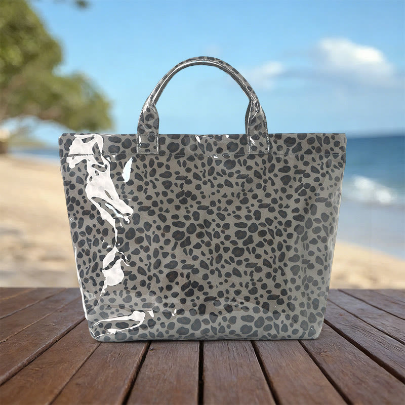 Beach Vacation Color-block Striped Leopard Waterproof Tote Bag - Grey - 44*31*12.5cm - image 12