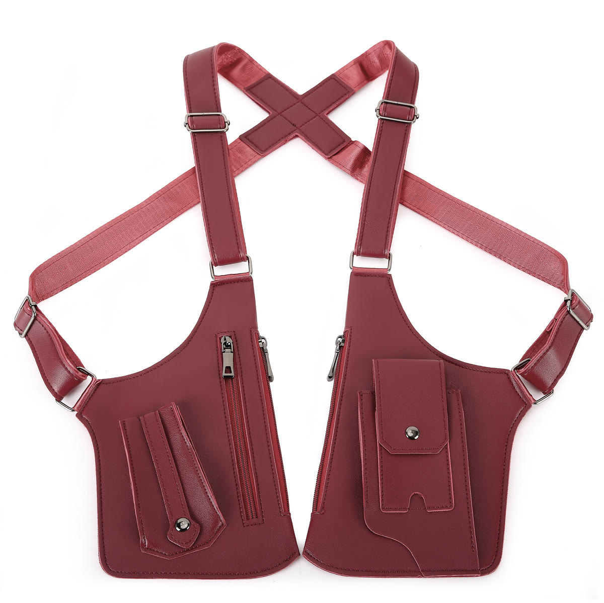 Double Shoulder Anti-Theft Harness Bag, Leather Armpit Wallet - Wine - image 10