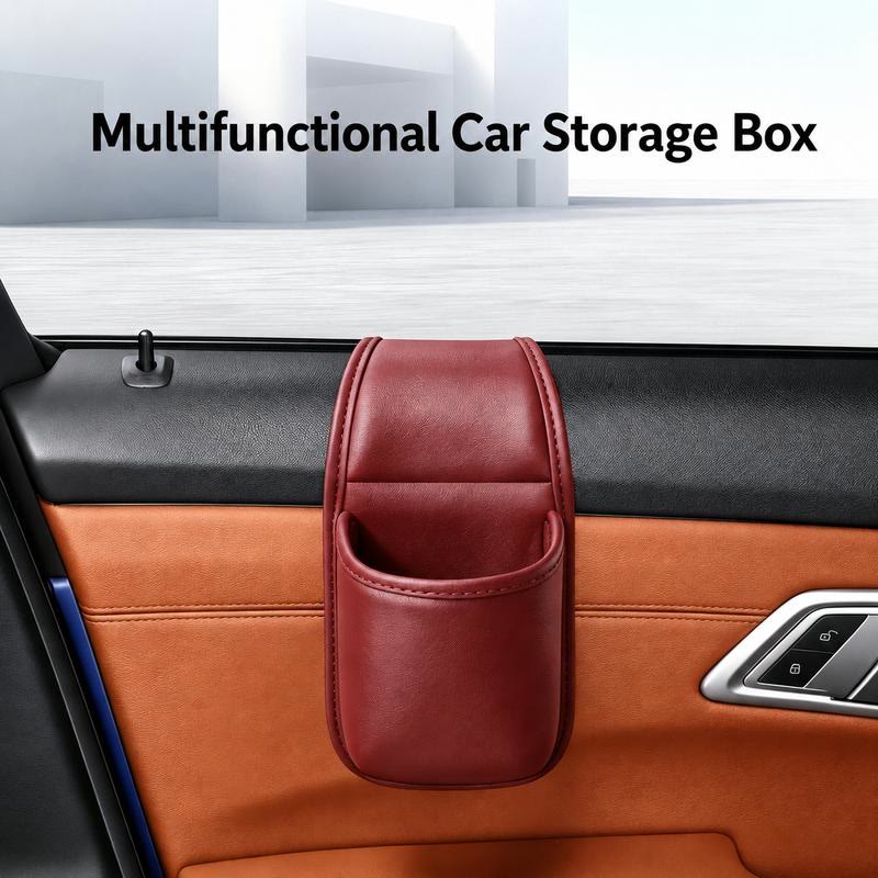Leather Car Door Storage Pocket – Double-Layer Organizer for Keys & Phone, Universal Fit - image 6