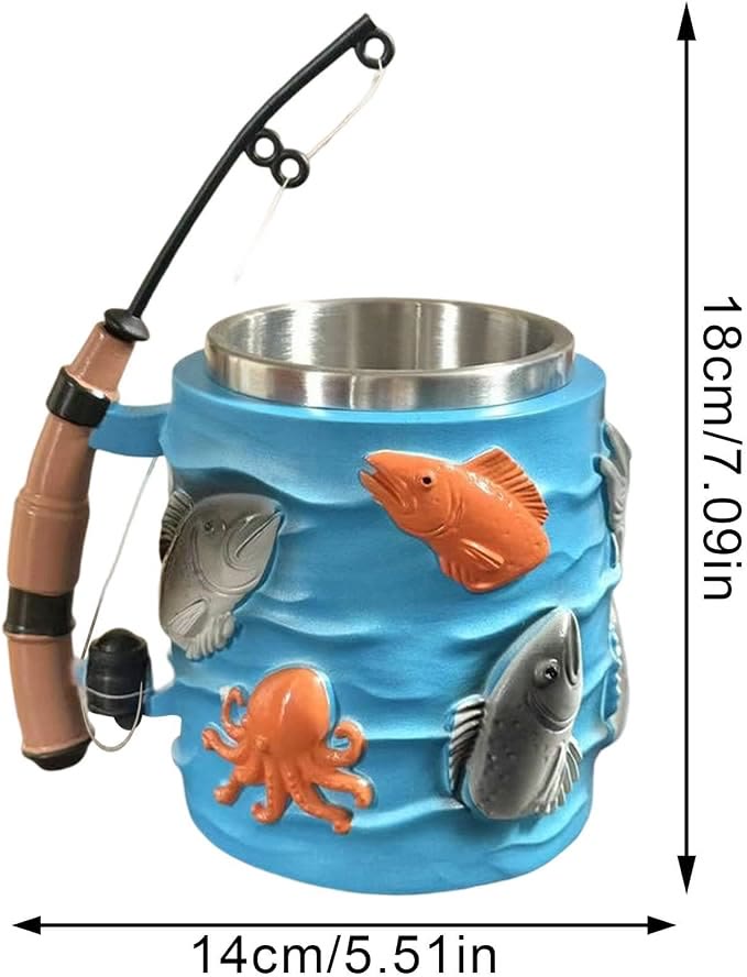 Fishing-Themed 3D Resin Coffee Mug with Fishing Rod & Fish Design, Durable Stainless Steel Liner - image 11