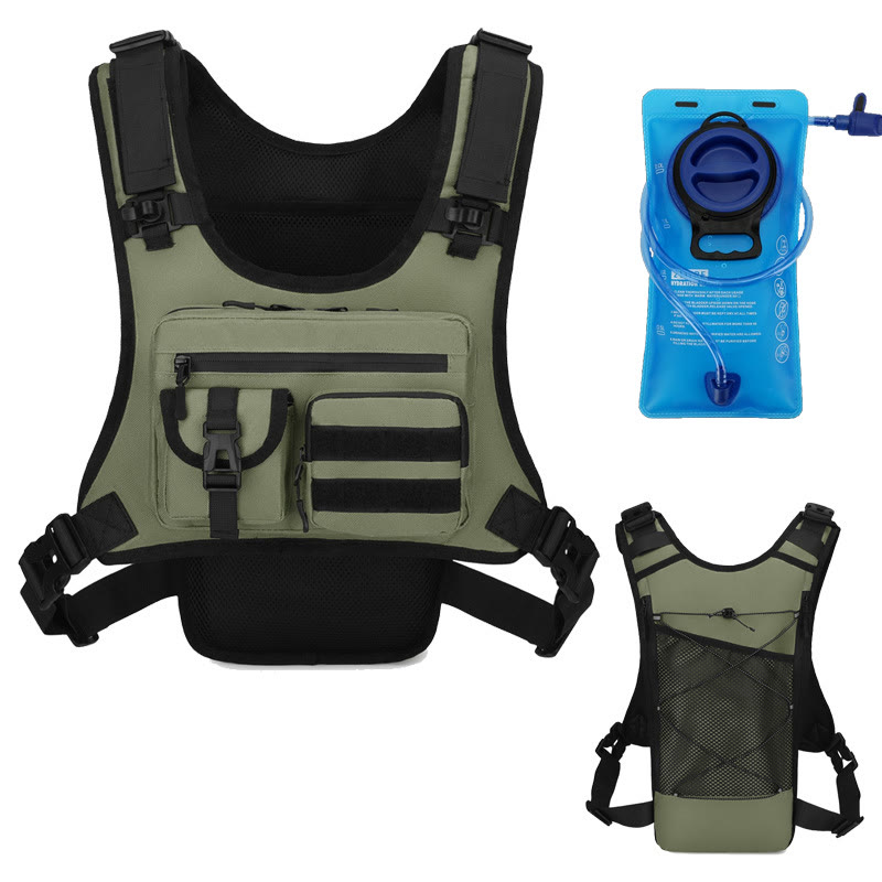 Tactical Hydration Vest Backpack, Multi-Pocket Running & Cycling Chest Pack - Green (with hydration bladder) - image 17