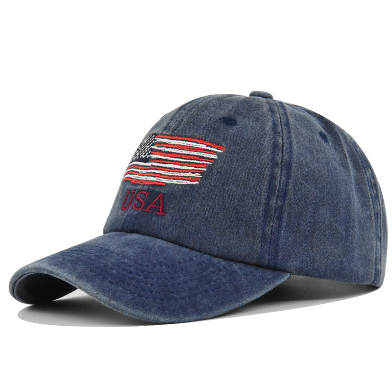 Unisex Independence Day Distressed Embroidered American Flag Baseball Cap - Navy Blue - 54-60cm - image 3