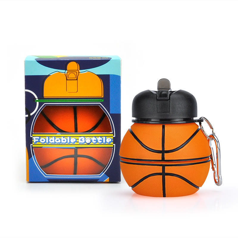 Collapsible Silicone Soccer Ball Water Bottle,Portable Sports Drink Bottle - Orange basketball - 550ml - image 13