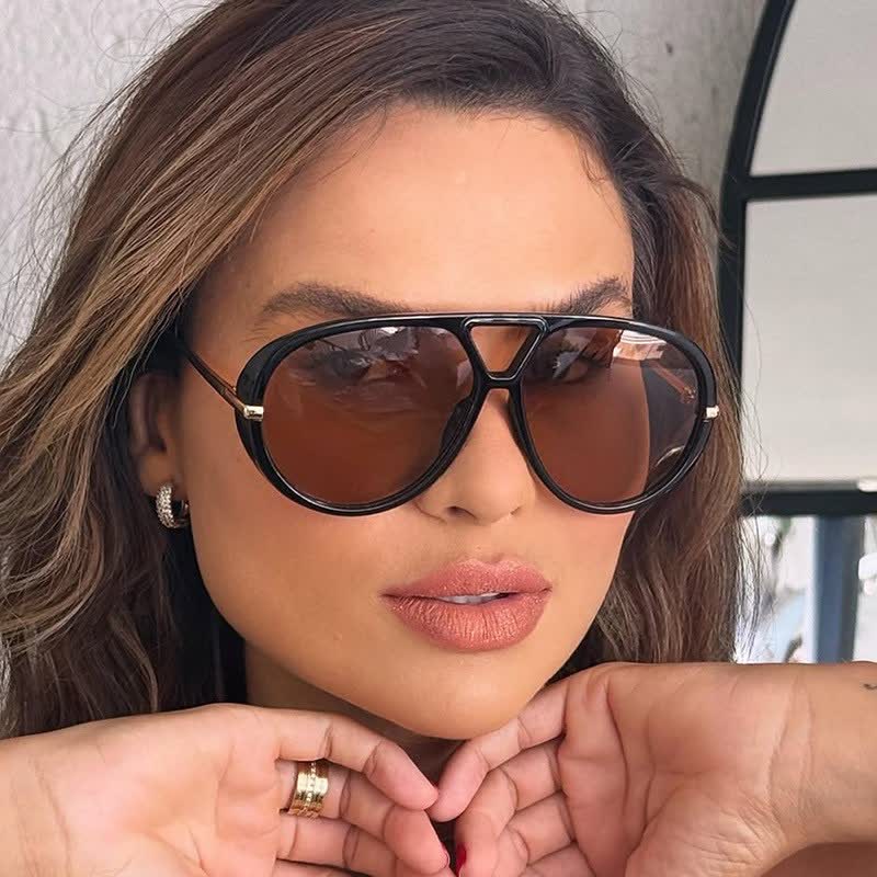 Spykay™ SG60674 Fashion Double Bridges Aviator Sunglasses - Black/Coffee - image 14