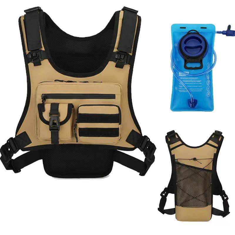 Tactical Hydration Vest Backpack, Multi-Pocket Running & Cycling Chest Pack - Khaki (with hydration bladder) - image 16