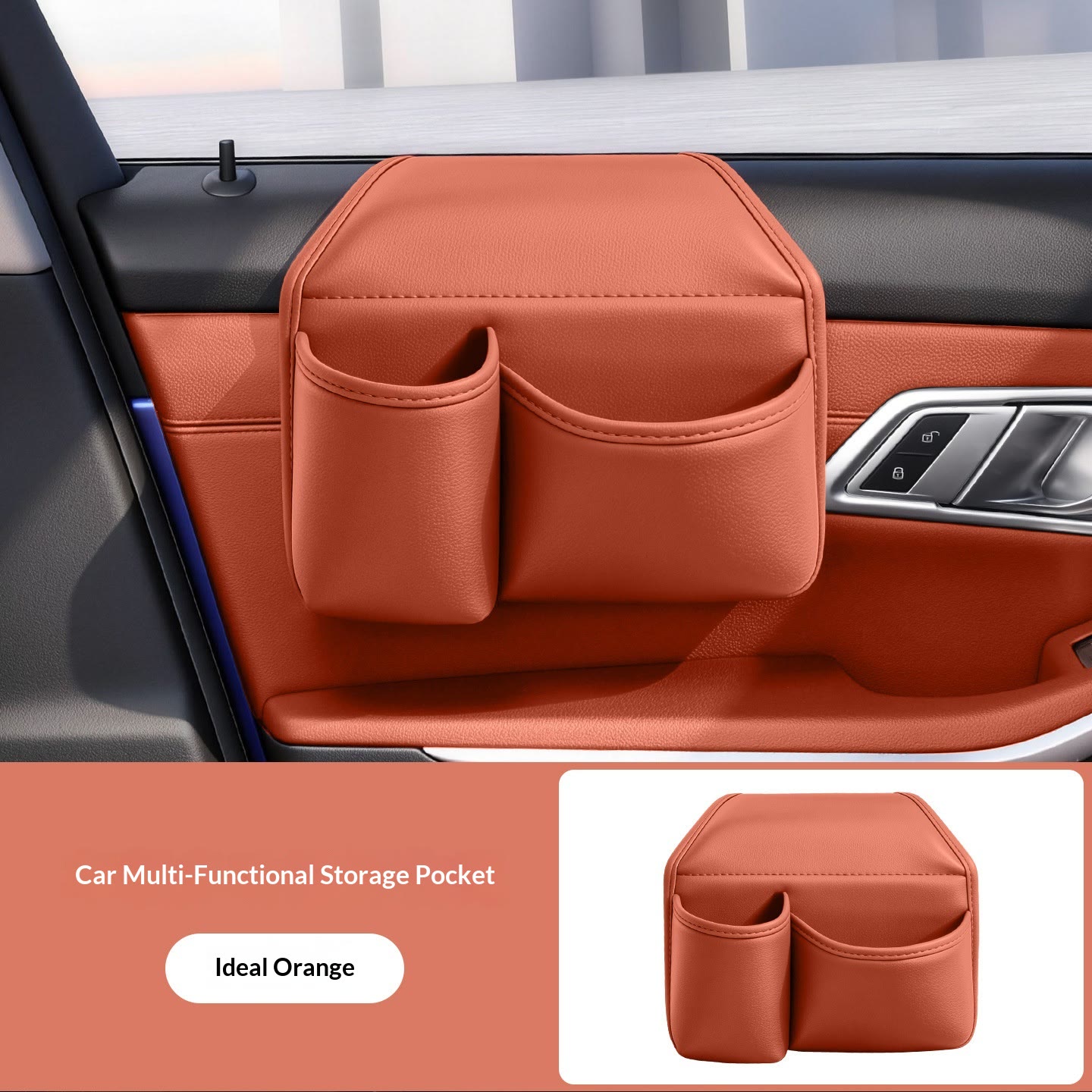 Car Door Storage Organizer – Multi-Pocket Holder for Phone, Cups & Essentials - Orange - 21*19cm - image 9