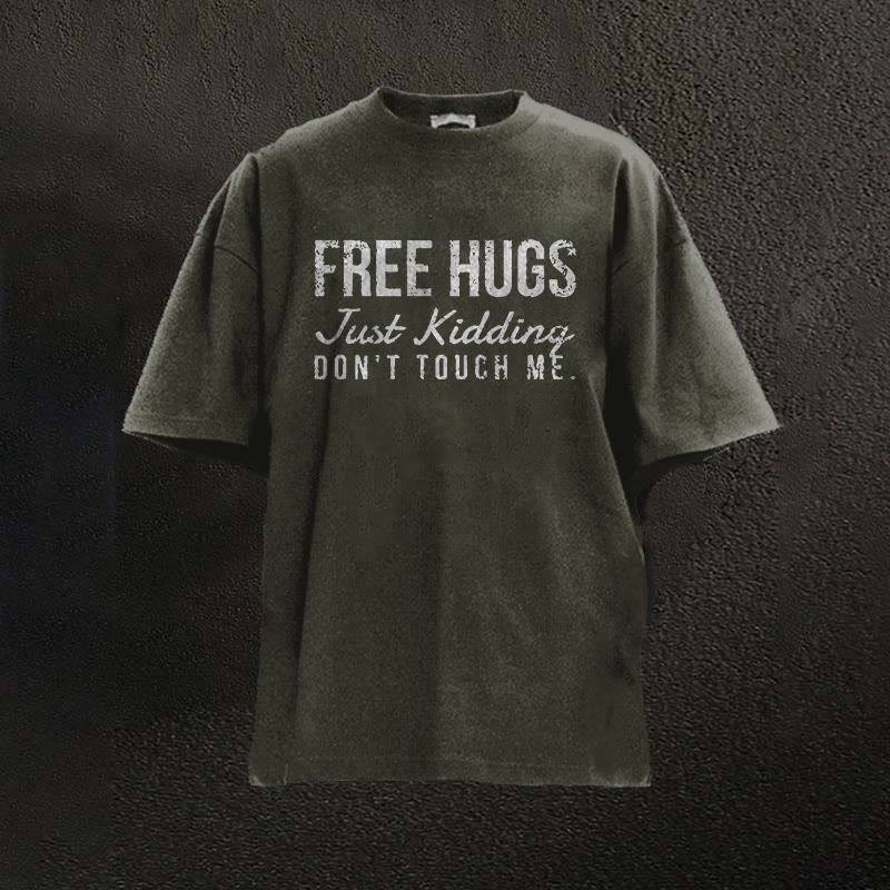 100% Cotton Free Hugs Just Kidding Don't Touch Me Printed Washed Gym T-shirt - Dark Green - 2XL - image 7