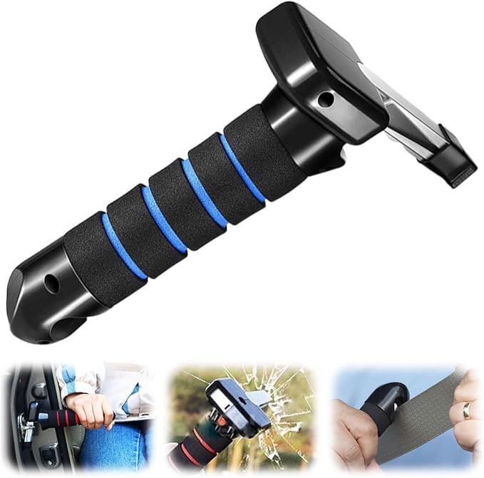 Portable Car Door Assist Handle for Elderly - Auto Support Grab Bar with Emergency Hammer - Blue - image 1