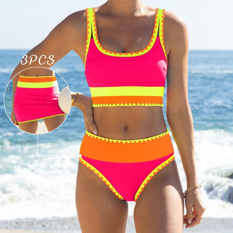 Beach Color-block Geometry Print Tank Skirt Three-piece Swimsuit - image 15