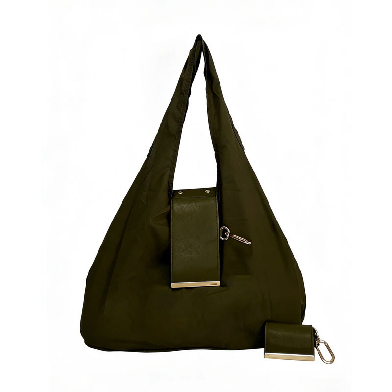 Foldable Keychain Bag – Reusable Expandable Shopping Bag with Key Ring - Army Green - 39*28*7cm - image 13