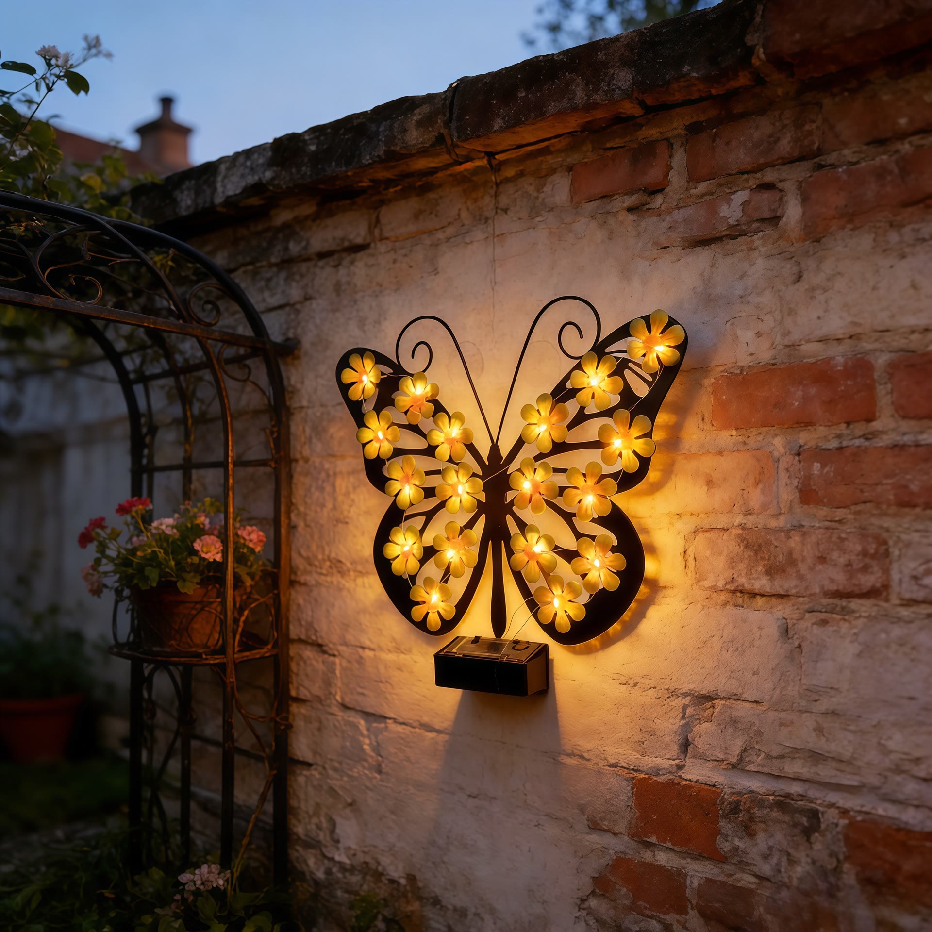 Solar Butterfly Wall Light, LED Metal Garden Wall Decor for Outdoor Patio - image 7