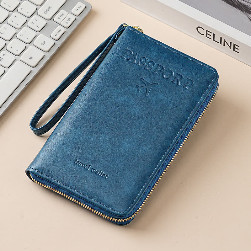 Simple Plain Passport Cases, Multi-functional Zipper Travel Card Holder, RFID Blocking Card Holder - Royal Blue - image 15