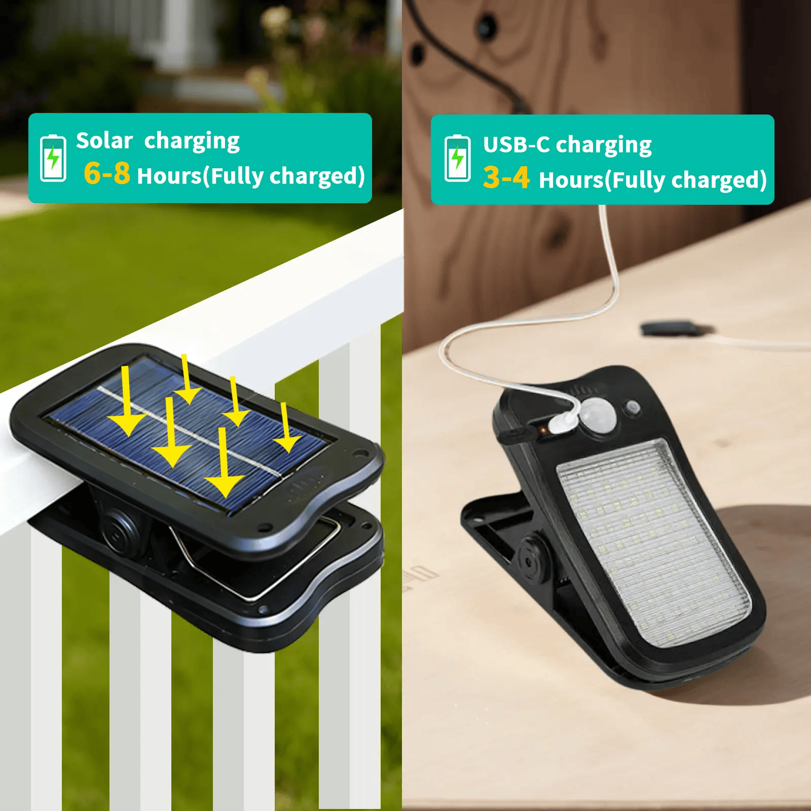 Outdoor Solar Light, USB & Solar Powered Clip Light with Motion Sensor, 3 Modes, Waterproof  - image 4