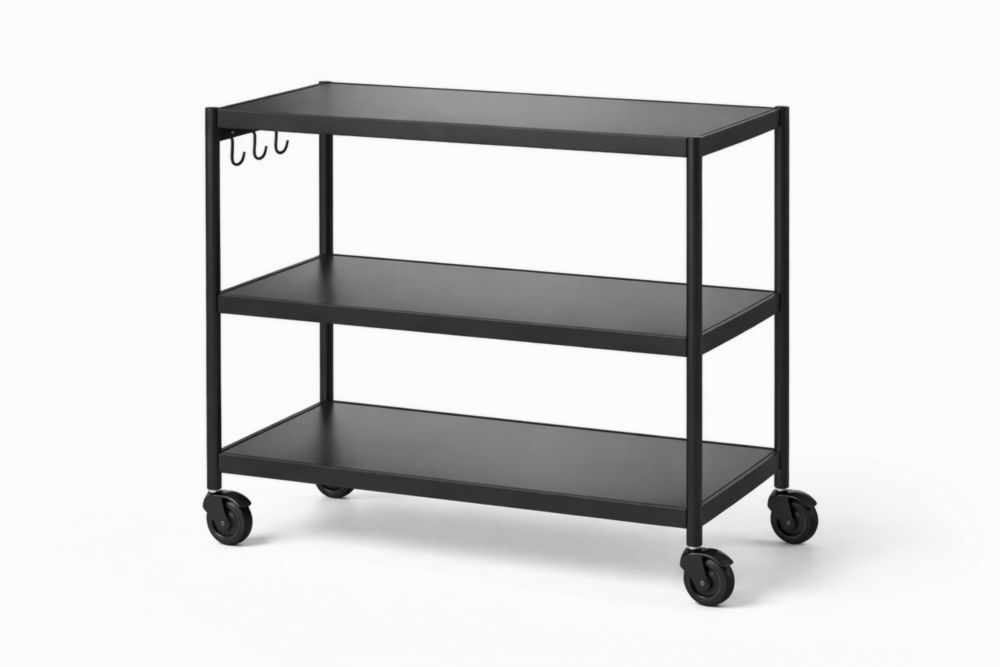 Stahl Küchenwagen Schwarz mit Rollen 3 Etagen