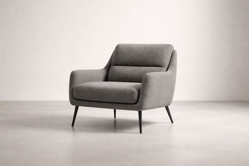 Grau Leinen-Polyester Sessel mit Metallbeinen 90x85x80 cm