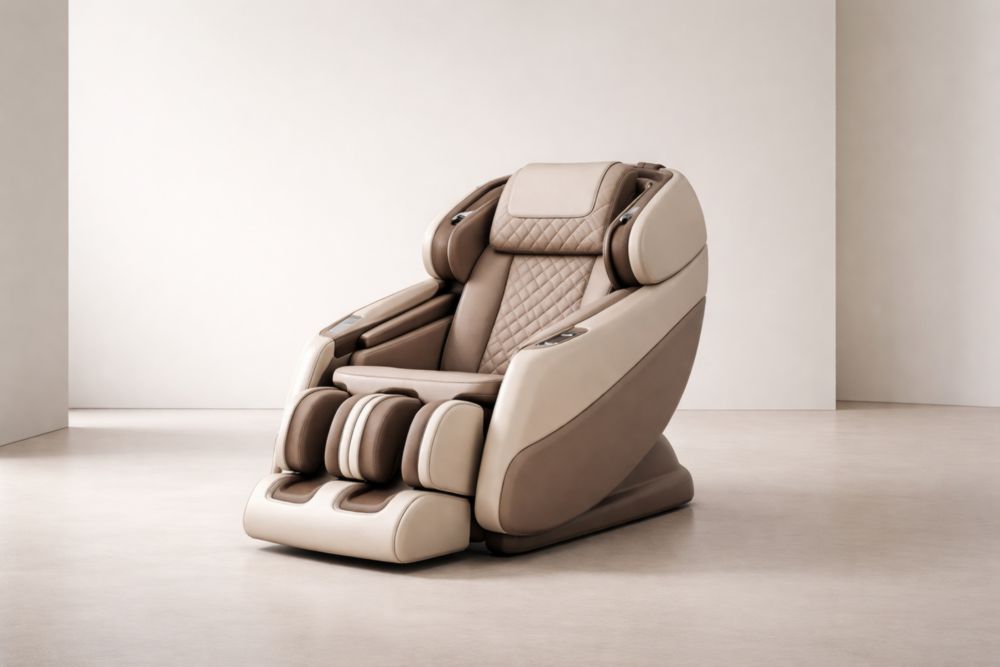 Massagesessel PU-Leder Beige/Braun mit verstellbaren Funktionen 85x74x114cm