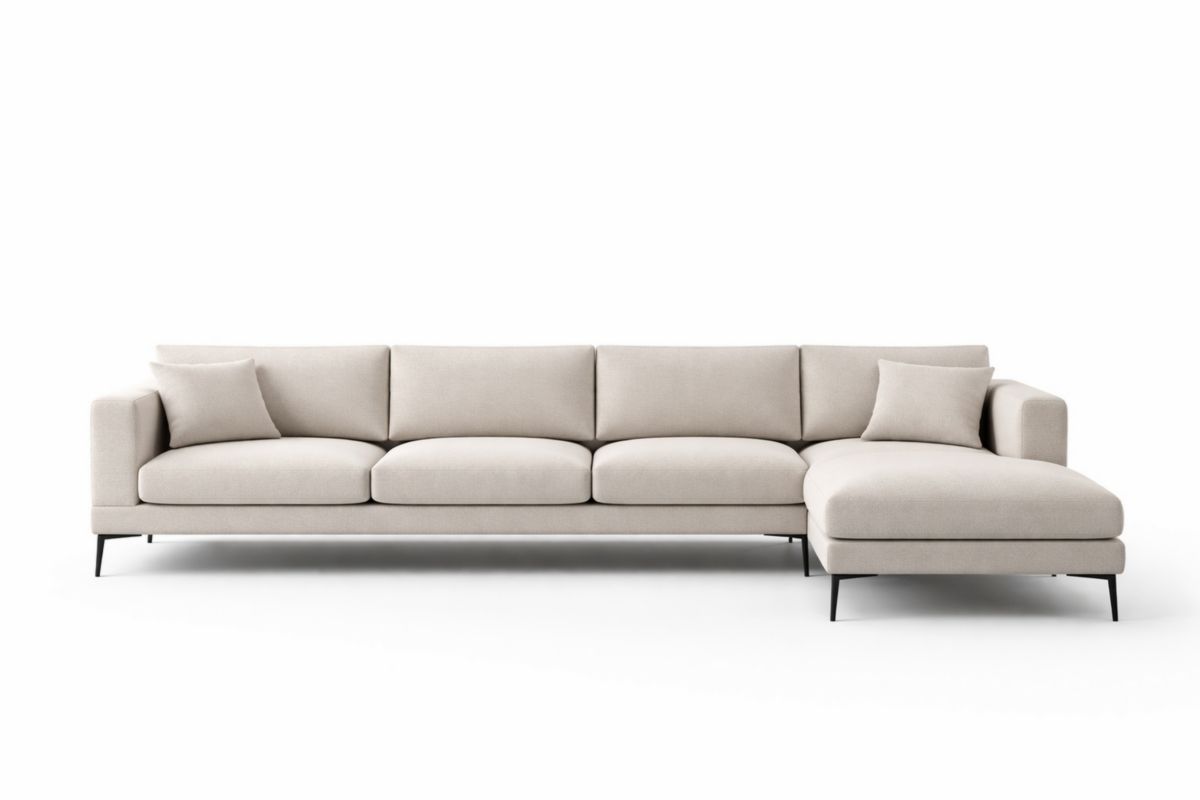 Ecksofa mit Récamiere rechts Stoff Beige