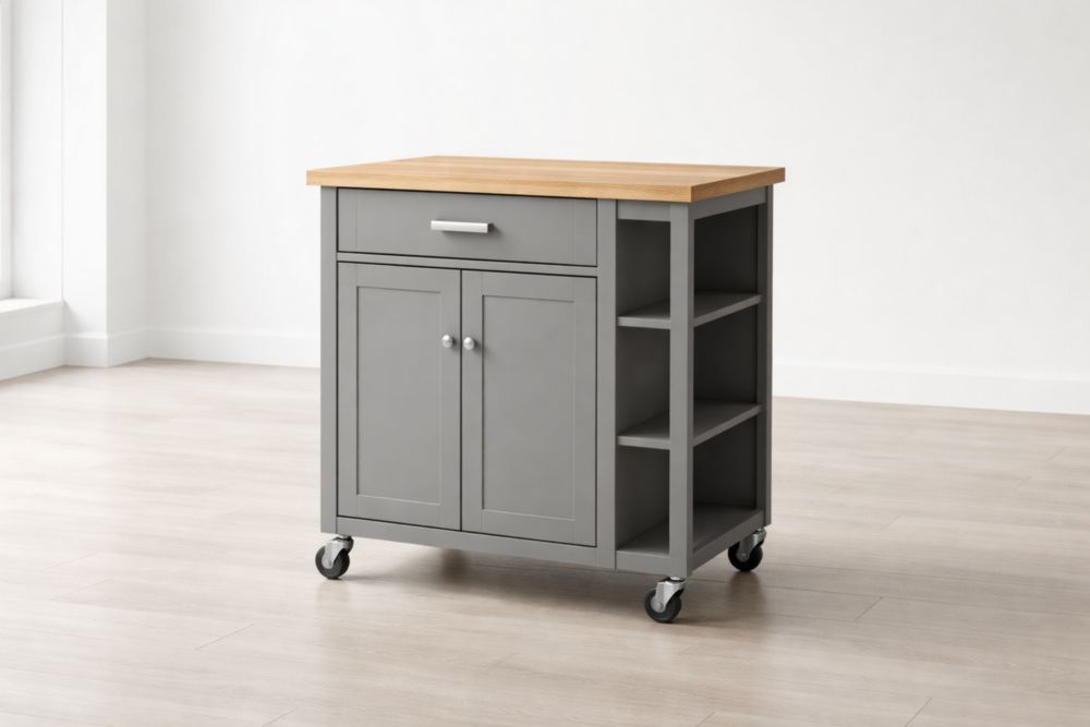 Küchenwagen mit Schublade und Regal in Grau