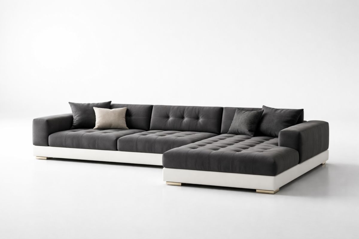Ecksofa aus Baumwoll-Polyester-Mixstoff, Dunkelgrau/Weiß