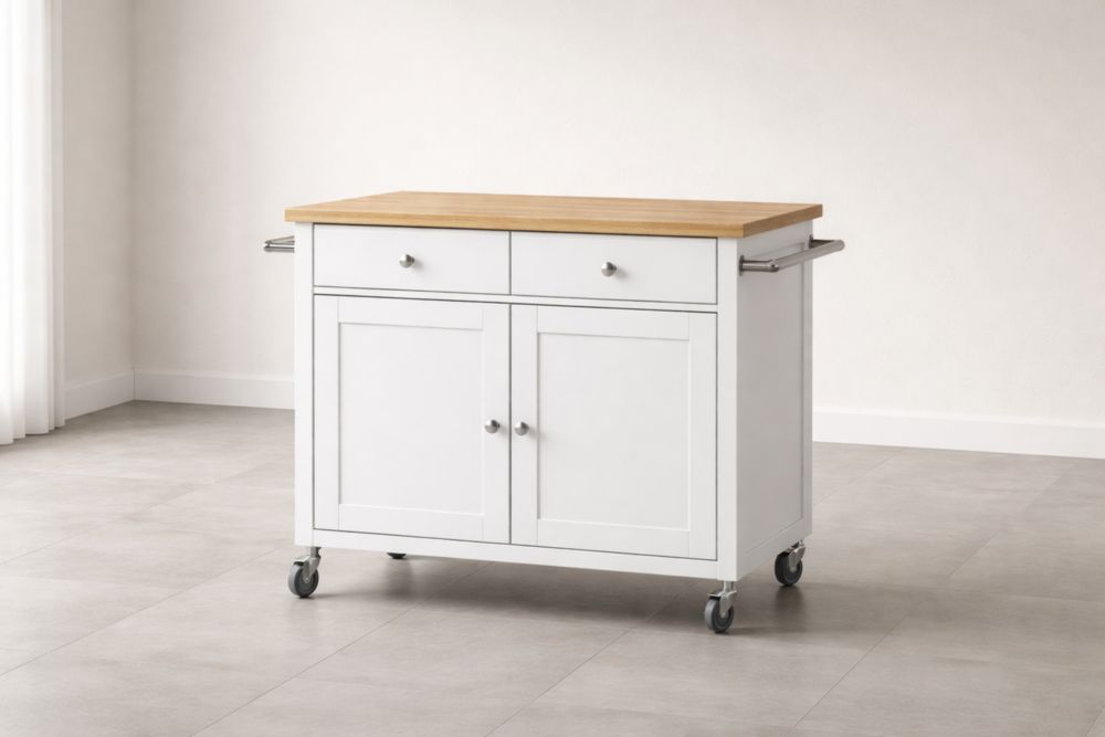 Küchenwagen aus MDF mit Holzplatte und Schrank Weiß