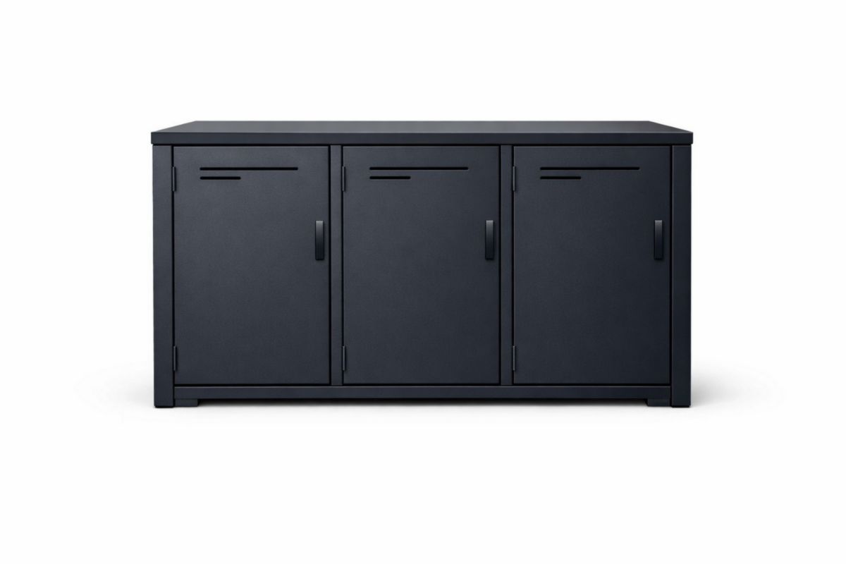 Metallschrank dreitürig Schwarz 90x100x40 cm