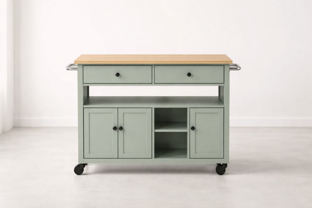 Küchenwagen MDF mit Holzplatte Grün 120x55x92 cm