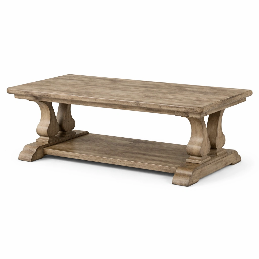 Massiver Couchtisch im klassischen Landhausstil mit Ablage-Domnaro