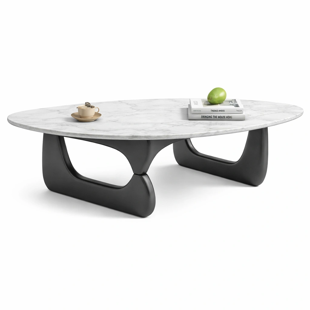 Ovaler Design Couchtisch mit Marmorplatte-Domnaro