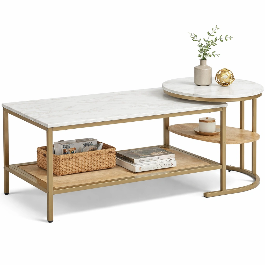 Moderner Couchtisch mit Metallrahmen und Ablageflaeche-Domnaro