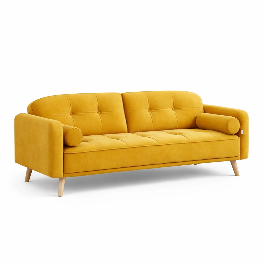Modernes 3 Sitzer Sofa mit Knopfheftung und Zierkissen-Domnaro