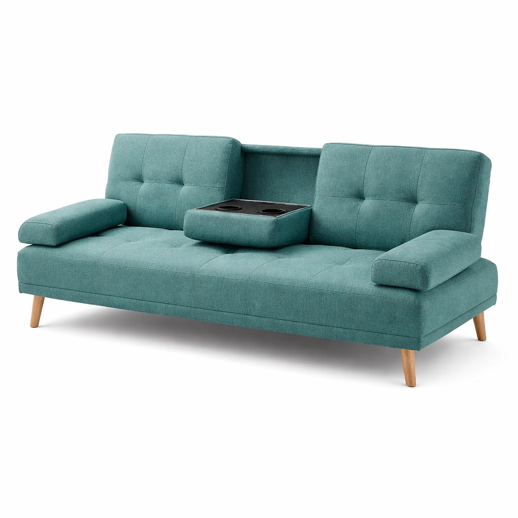 Modernes Schlafsofa mit Mittelablage und Holzbeinen-Domnaro