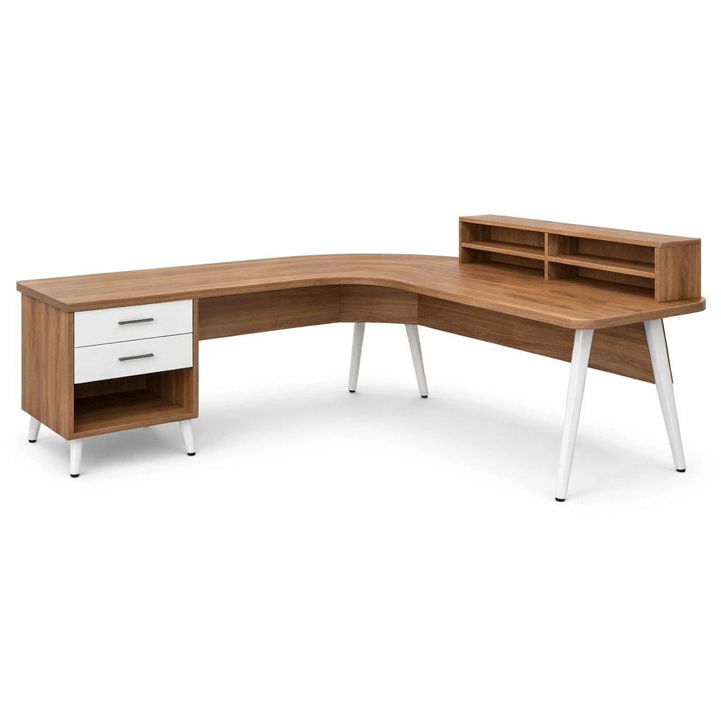 Moderner Eckschreibtisch mit Schubladen und Regal-Domnaro