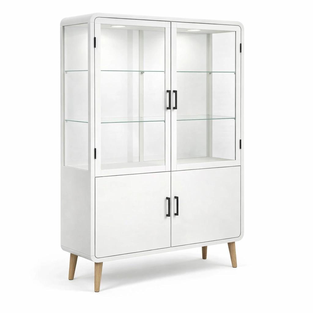 Minimalistische Vitrine mit Glas und Stauraumfach-Domnaro