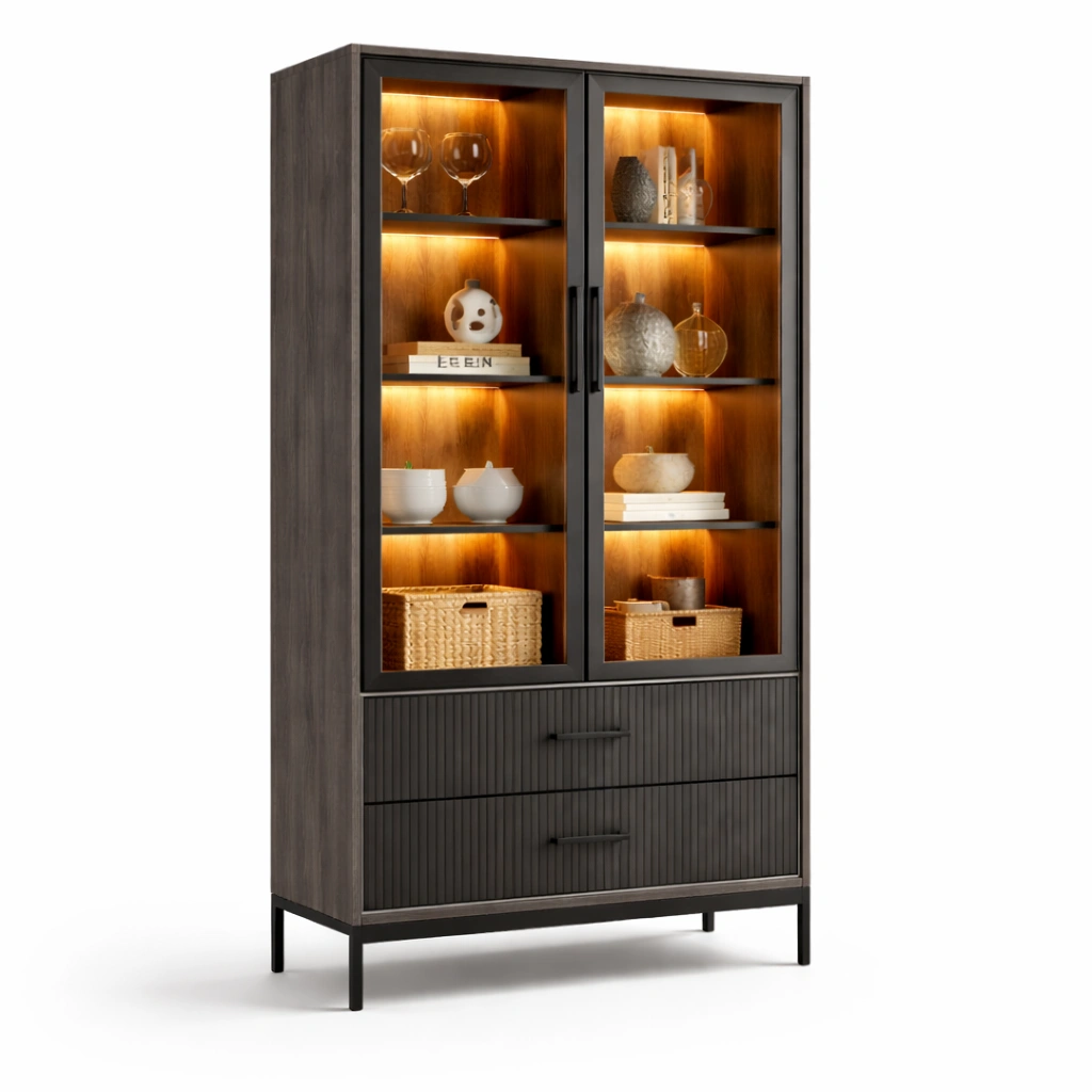 Moderne Vitrine mit Beleuchtung und Schubladen-Domnaro