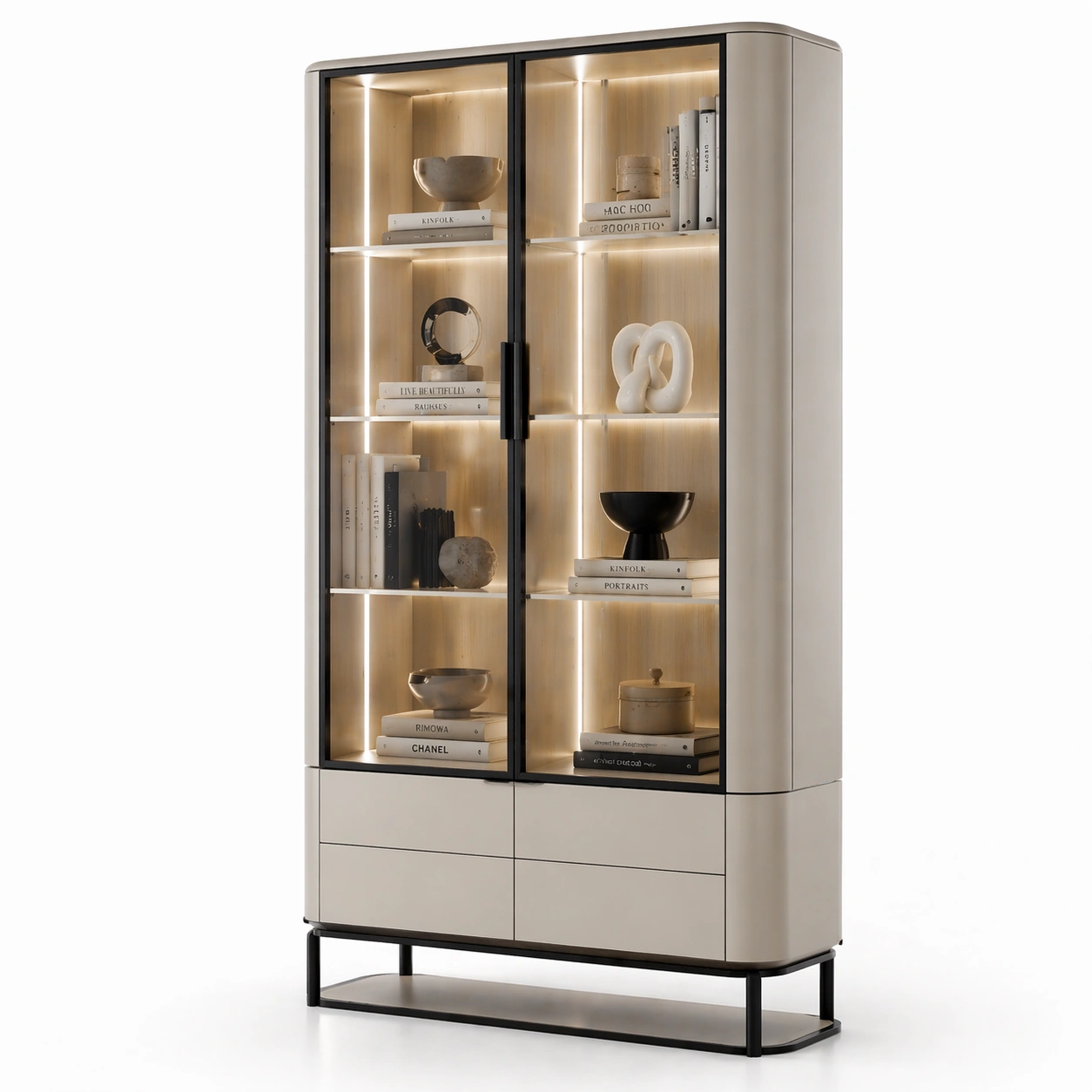 Luxus Vitrine mit Glas und integrierter LED Beleuchtung-Domnaro