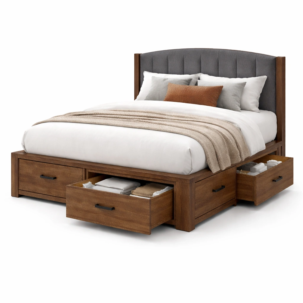 Stauraumbett mit Schubladen Holz Braun Gepolstertes Kopfteil-