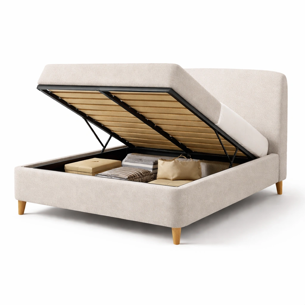 Stauraumbett mit Liftfunktion Stoff Beige-