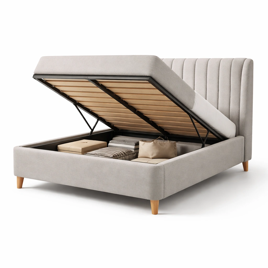 Stauraumbett mit Liftfunktion Gepolstert Grau-