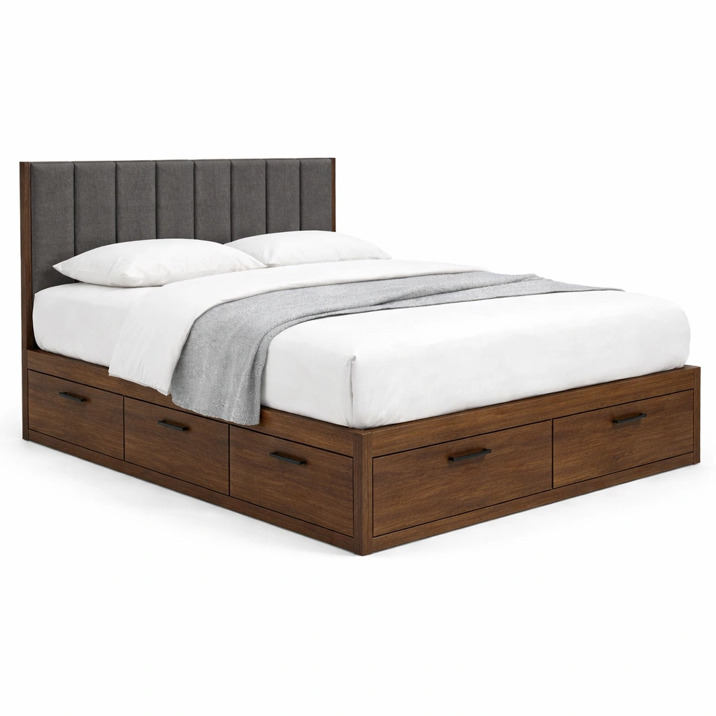 Stauraumbett Holz Dunkelbraun mit Schubladen-