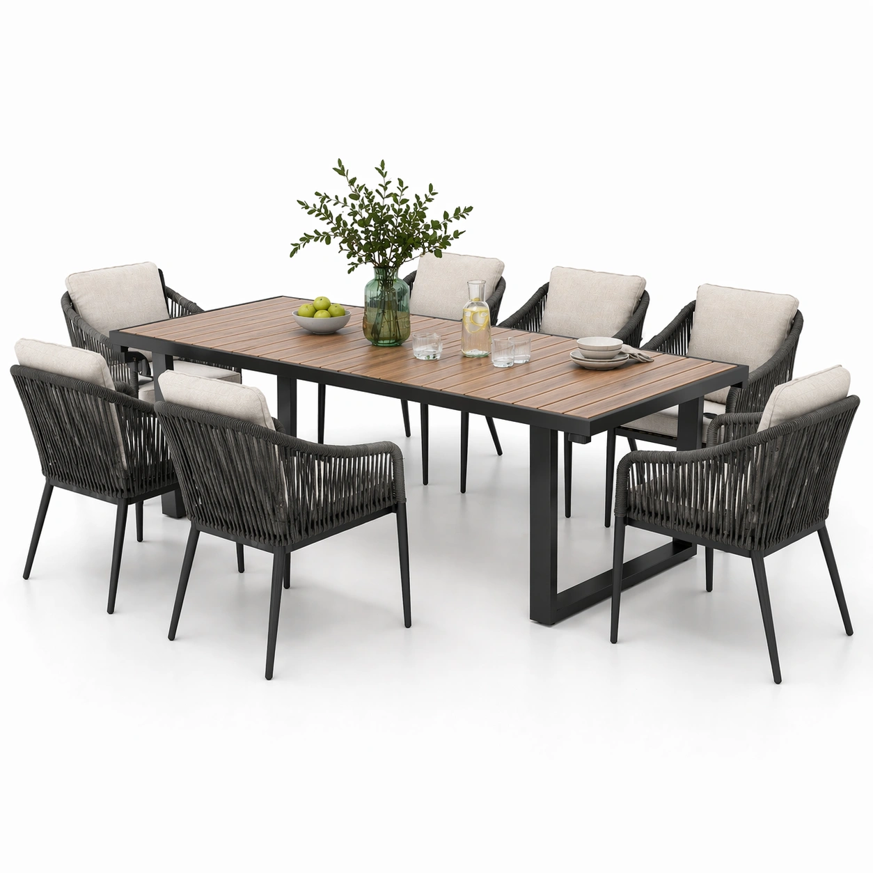 Outdoor Essgruppe Modern Schwarz Holzoptik 6 Sitzplaetze-