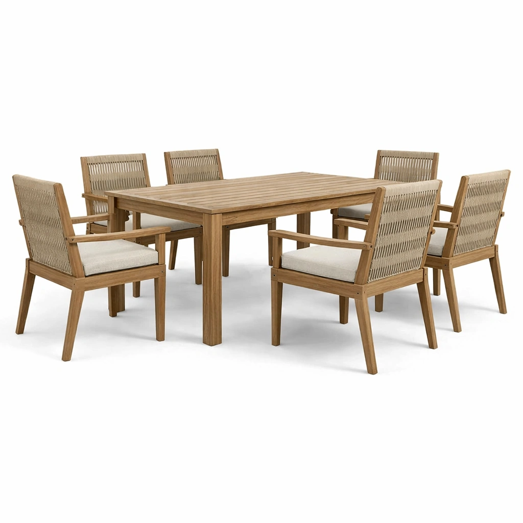 Outdoor Essgruppe Holz Massiv mit Armlehnen 6 Sitzplaetze-