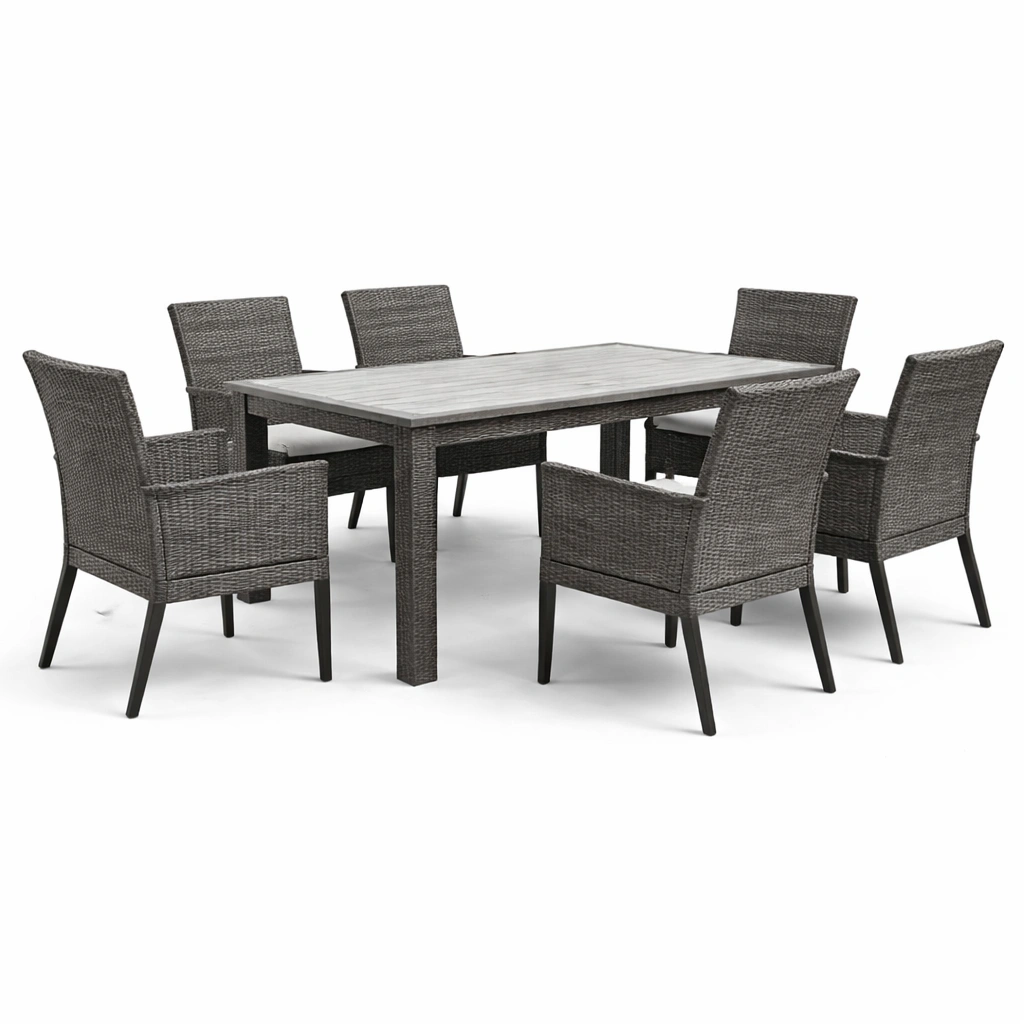 Outdoor Essgruppe Geflecht Grau Modern 6 Sitzplaetze-