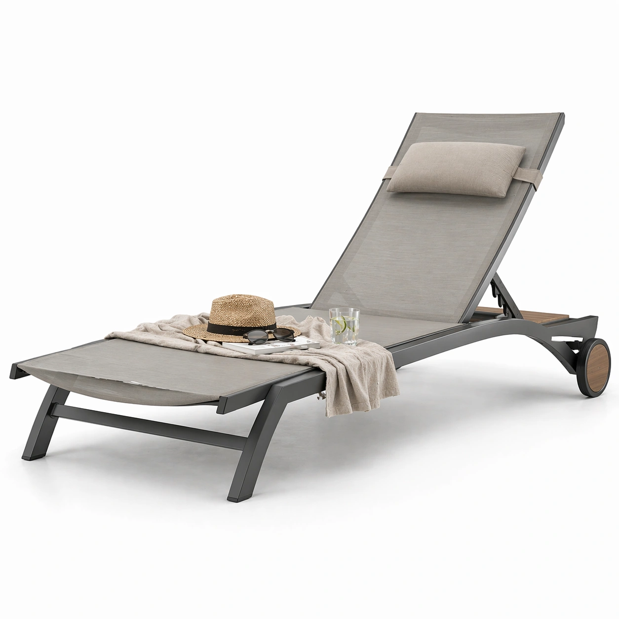 Outdoor Sonnenliege mit Rollen Grau Modern-