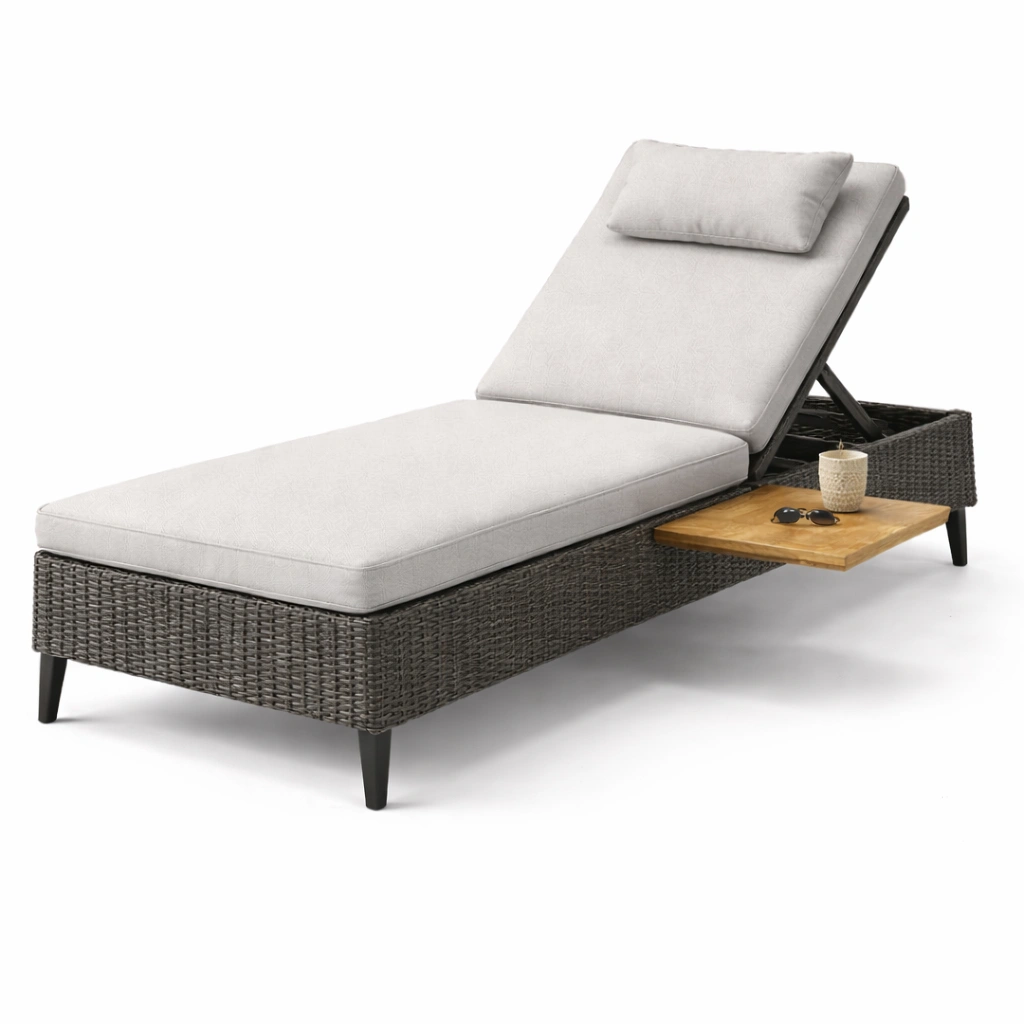 Outdoor Sonnenliege Geflecht Grau mit Ablage-