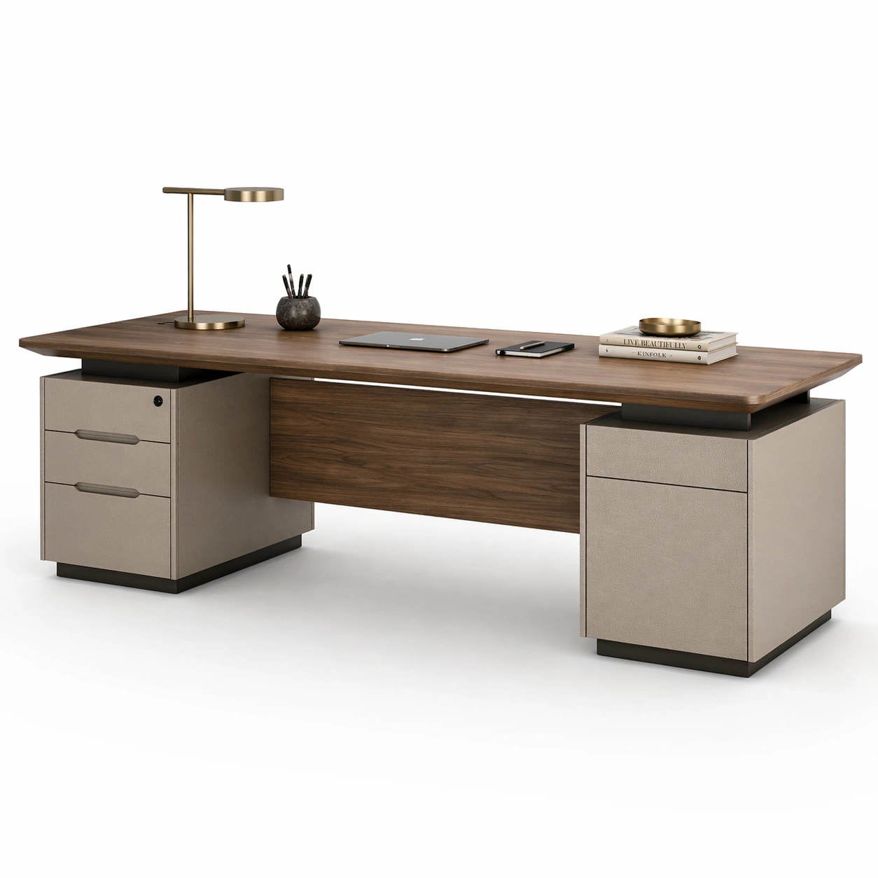 Schreibtisch Elegant Holz Braun mit Schubladen Beige-