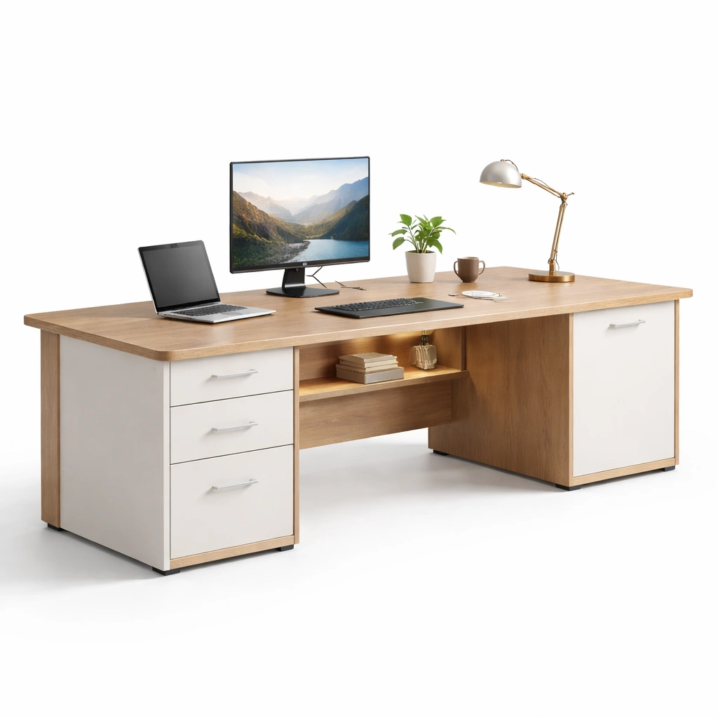 Schreibtisch Holz Hell Weiss mit Stauraum Modern-