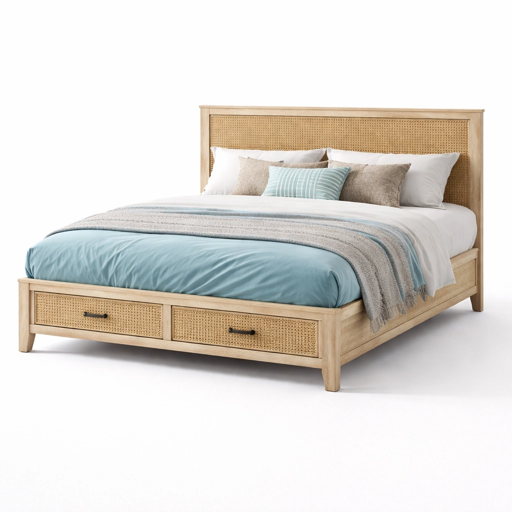 Cama de madera con cabecero de raton natural-Olvuno