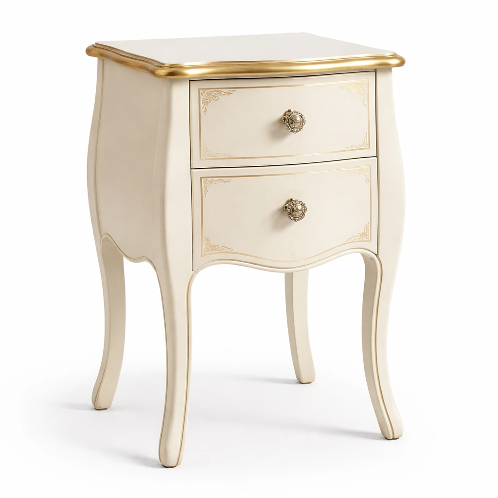 Mesita de noche clasica con detalles decorativos-Olvuno