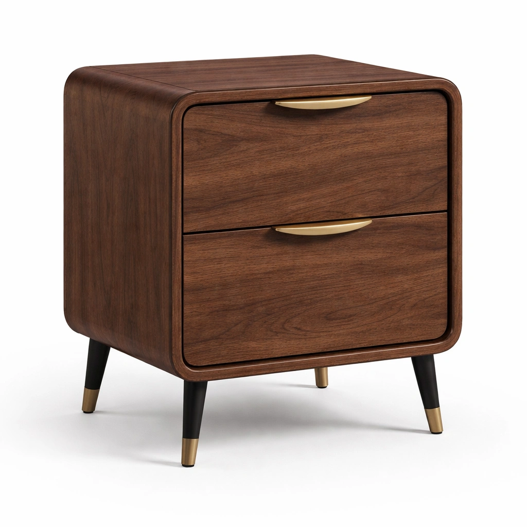 Mesita de noche moderna con dos cajones-Olvuno